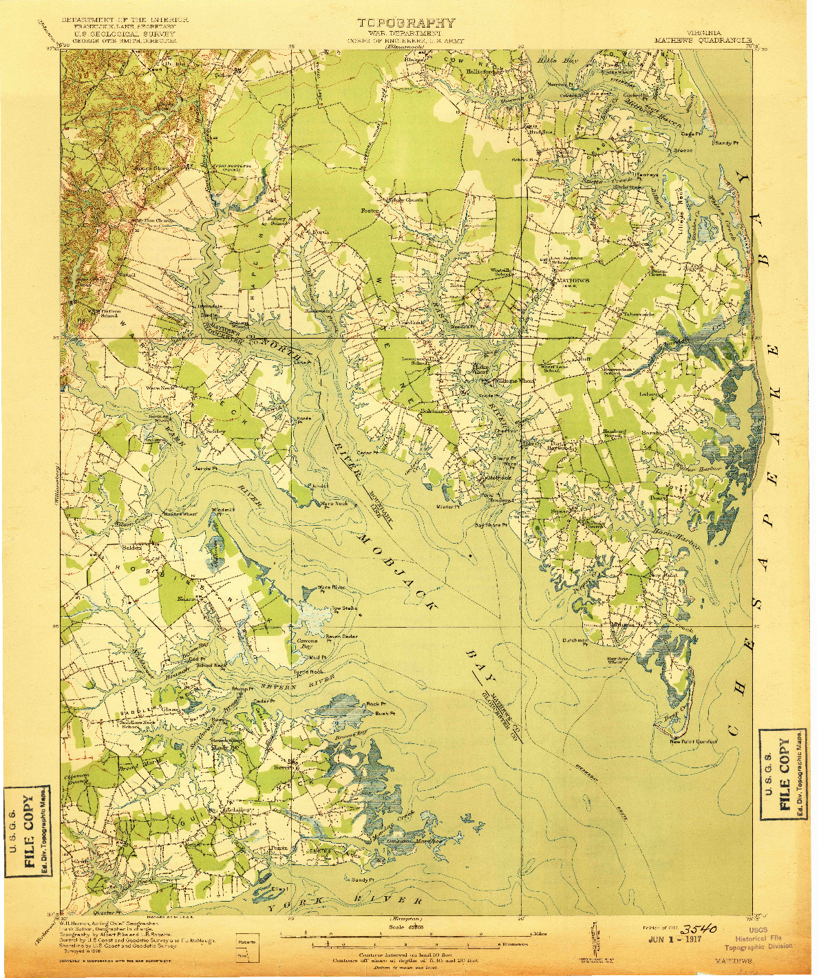 USGS 1:62500-SCALE QUADRANGLE FOR MATHEWS, VA 1917