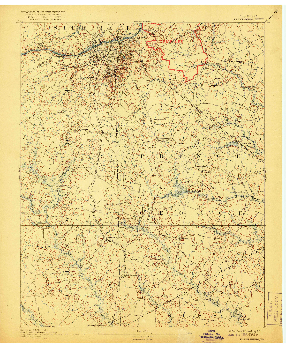 USGS 1:62500-SCALE QUADRANGLE FOR PETERSBURG, VA 1894