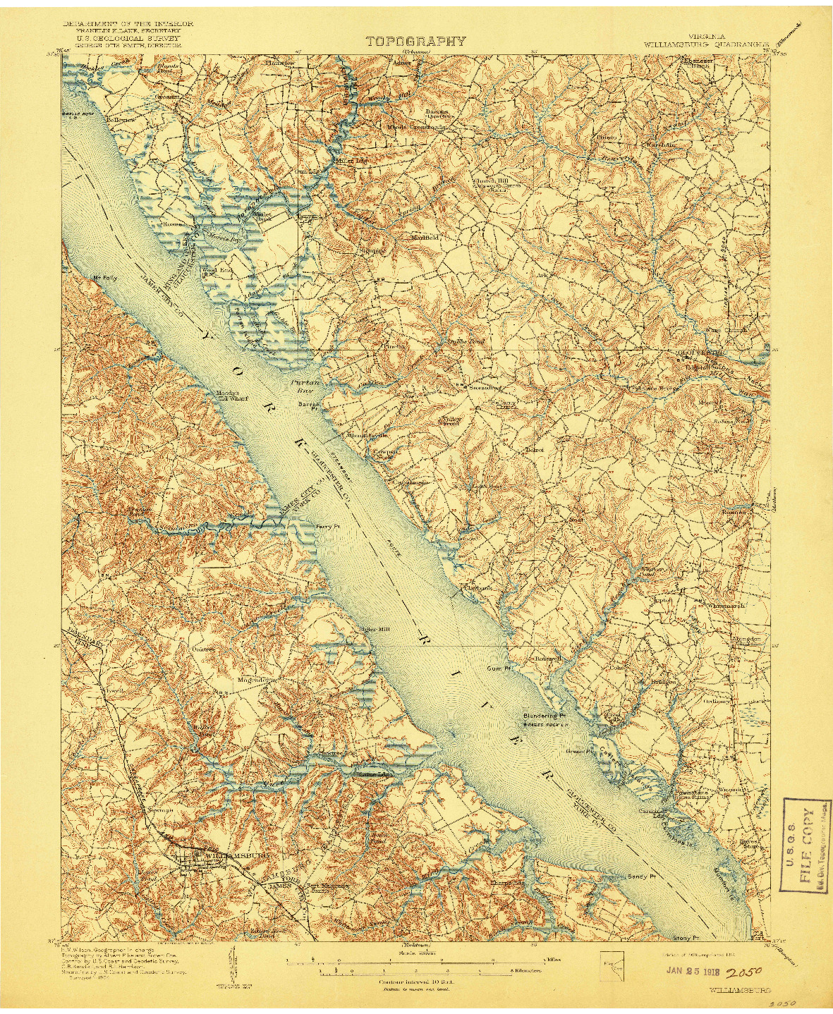 USGS 1:62500-SCALE QUADRANGLE FOR WILLIAMSBURG, VA 1906