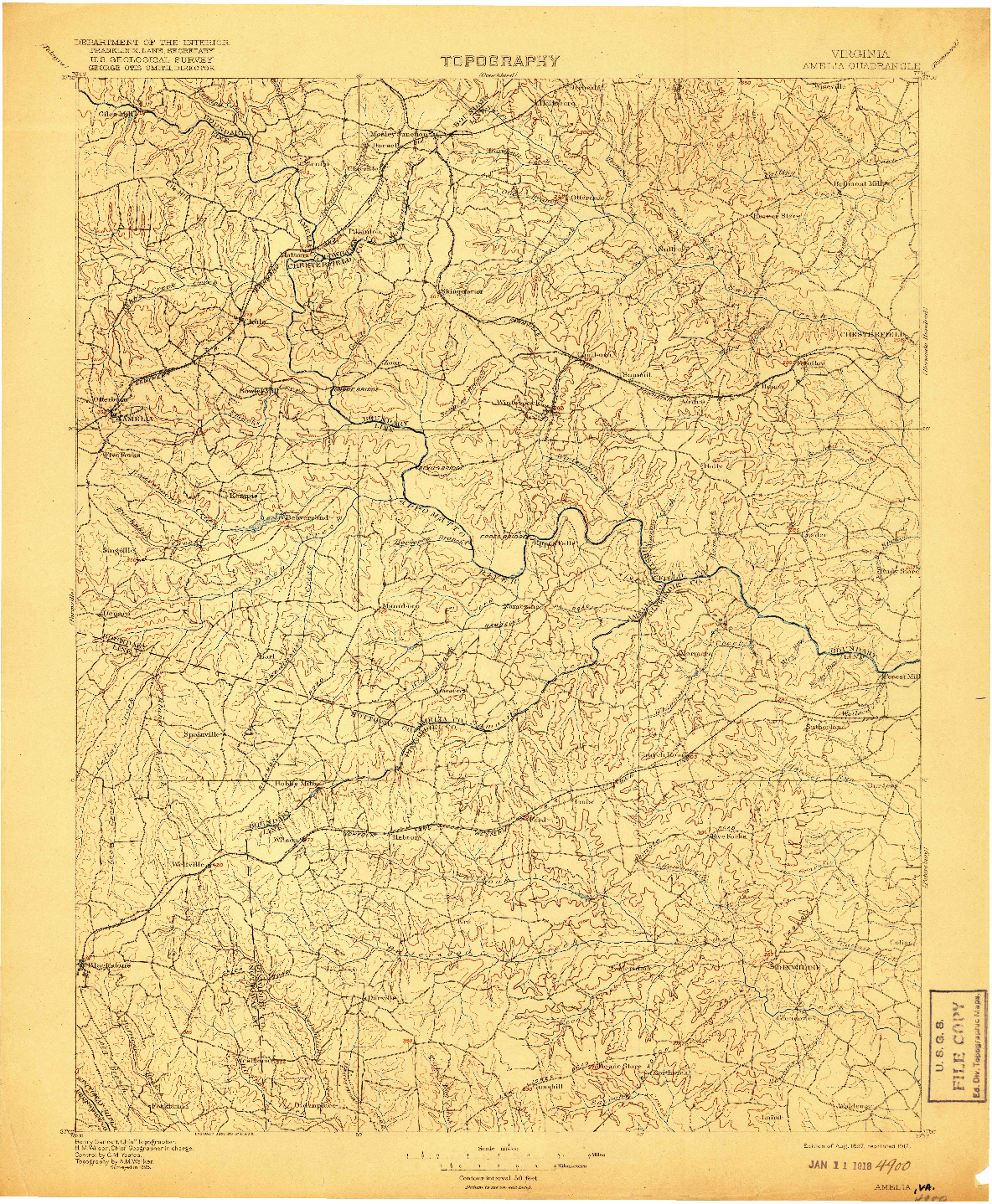 USGS 1:125000-SCALE QUADRANGLE FOR AMELIA, VA 1897