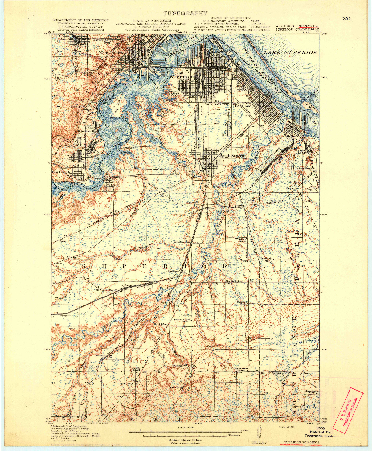 USGS 1:62500-SCALE QUADRANGLE FOR SUPERIOR, WI 1917