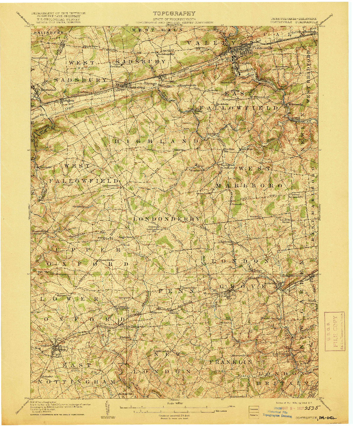 USGS 1:62500-SCALE QUADRANGLE FOR COATESVILLE, PA 1906