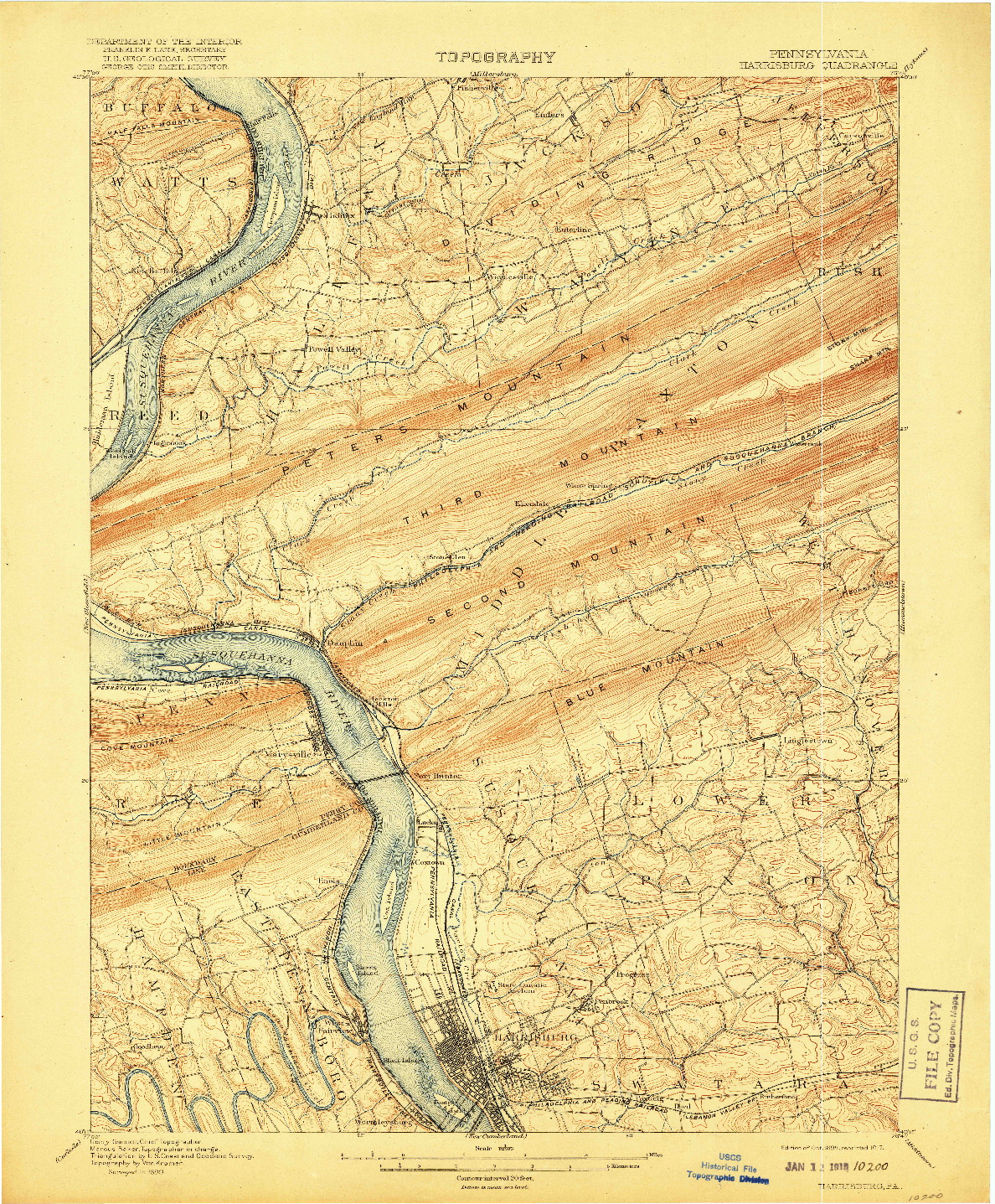 USGS 1:62500-SCALE QUADRANGLE FOR HARRISBURG, PA 1899