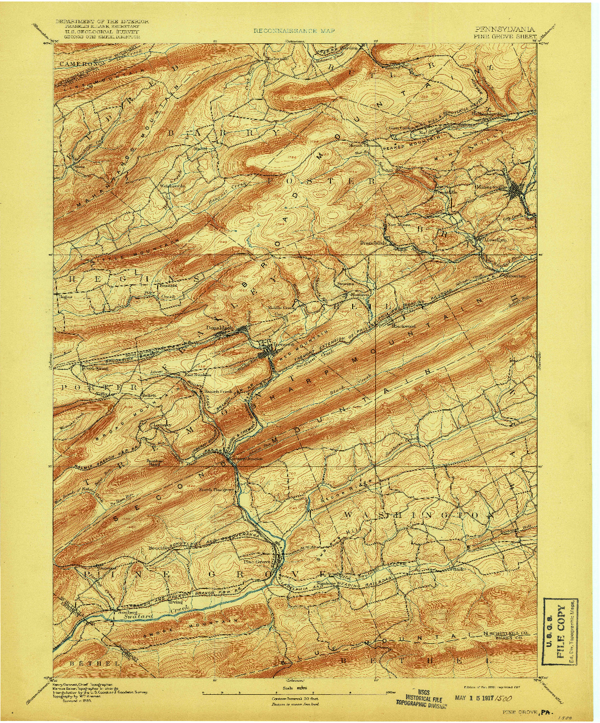 USGS 1:62500-SCALE QUADRANGLE FOR PINE GROVE, PA 1892