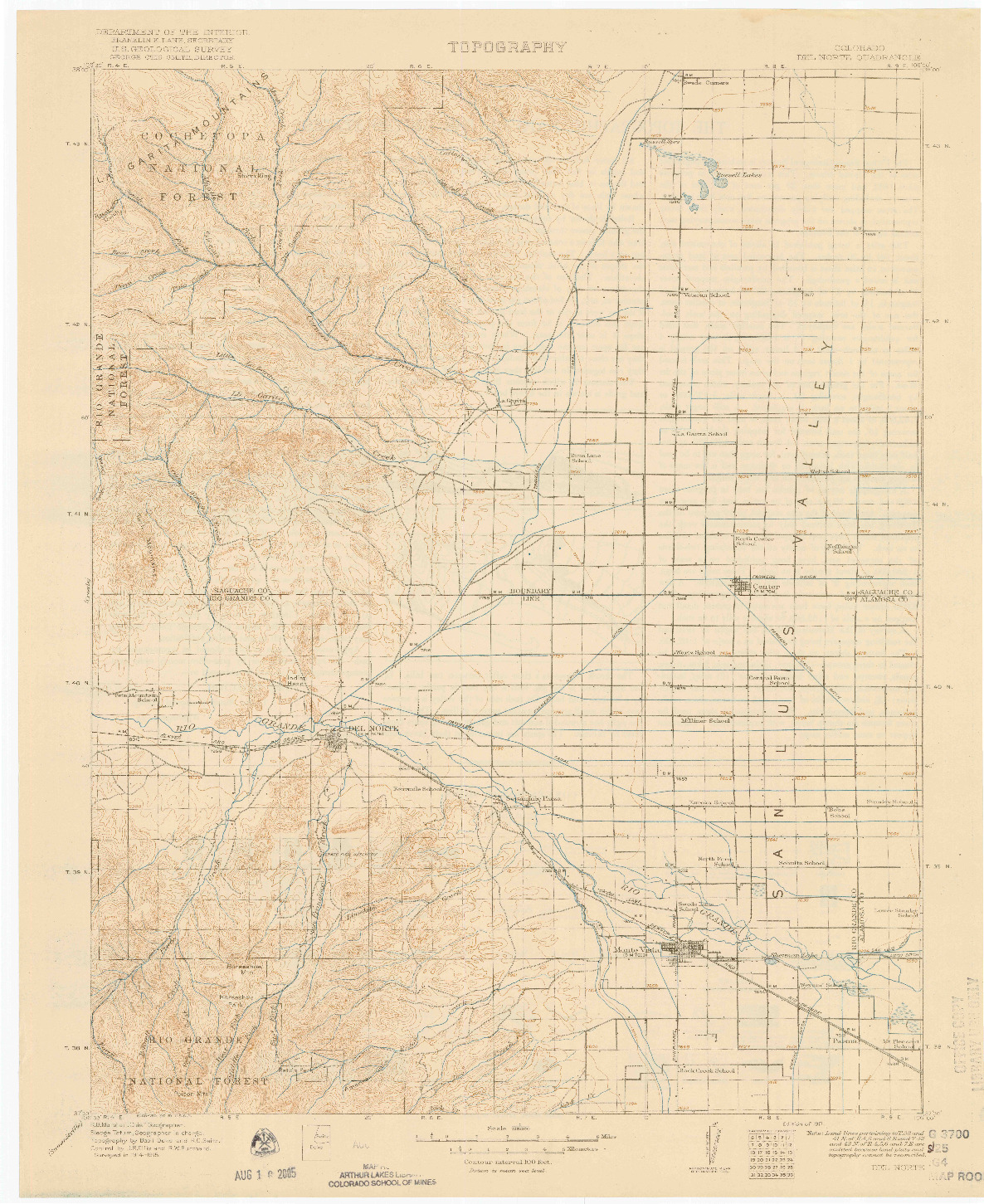 USGS 1:125000-SCALE QUADRANGLE FOR DEL NORTE, CO 1917