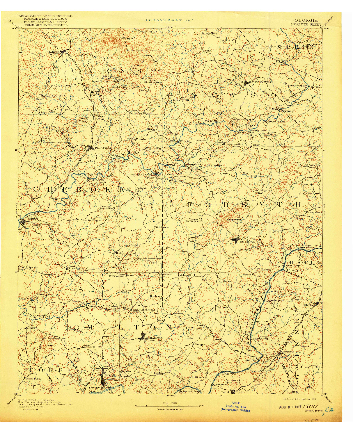 USGS 1:125000-SCALE QUADRANGLE FOR SUWANEE, GA 1894