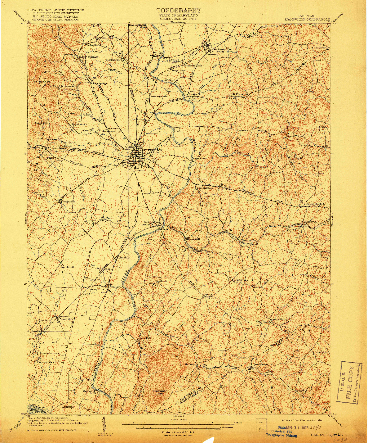 USGS 1:62500-SCALE QUADRANGLE FOR IJAMSVILLE, MD 1909