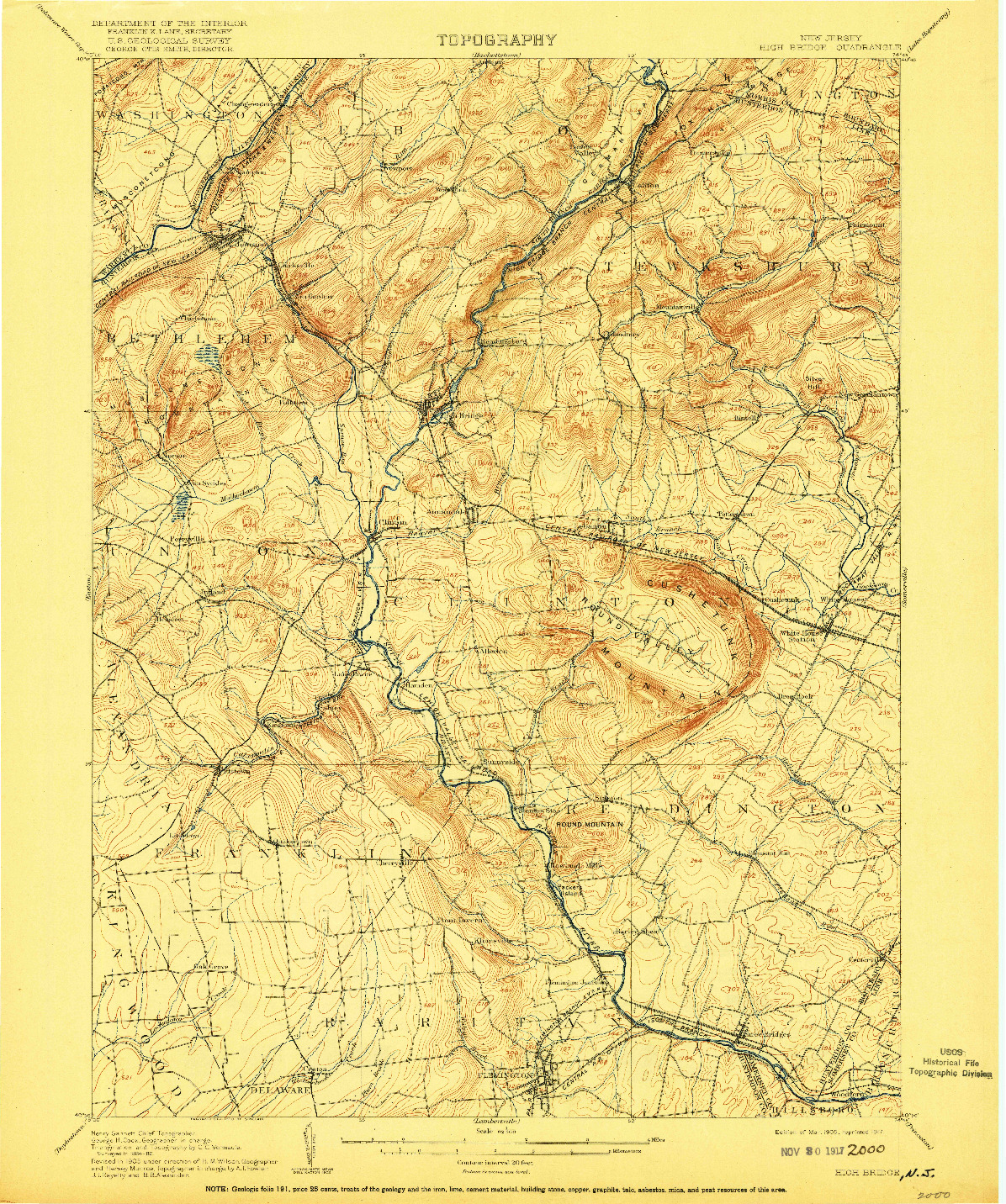 USGS 1:62500-SCALE QUADRANGLE FOR HIGH BRIDGE, NJ 1905