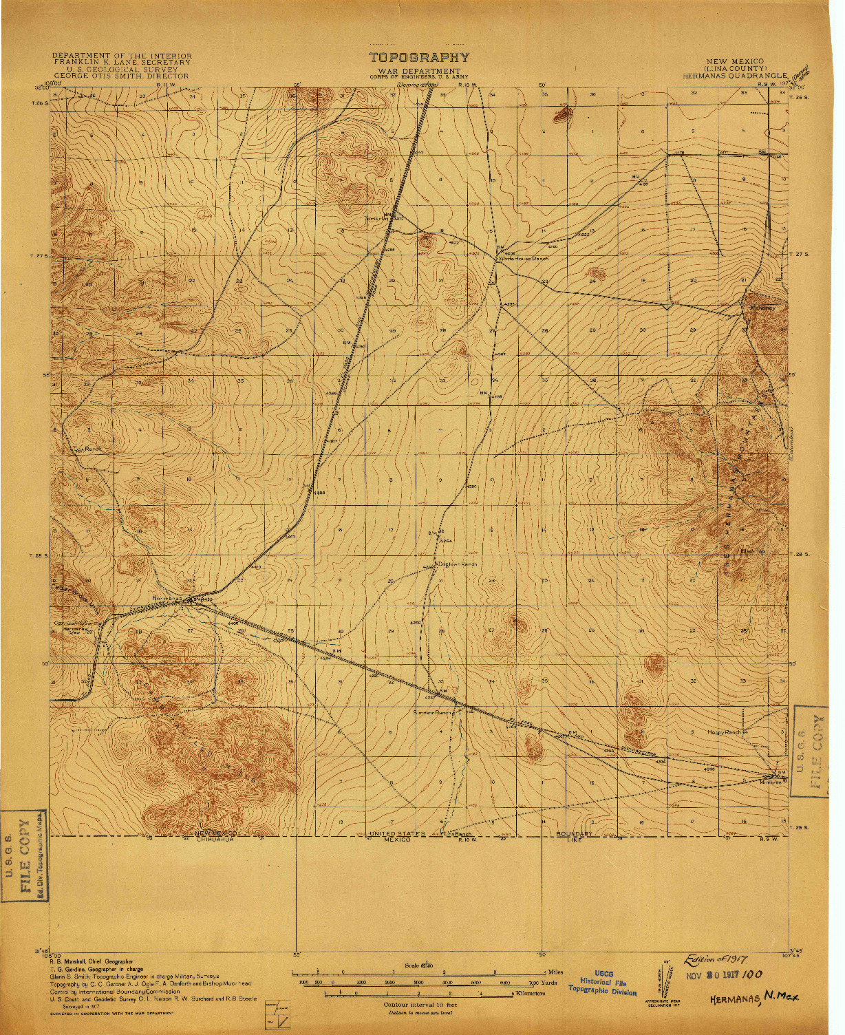 USGS 1:62500-SCALE QUADRANGLE FOR HERMANAS, NM 1917