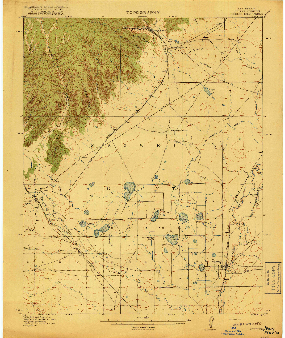 USGS 1:62500-SCALE QUADRANGLE FOR KOEHLER, NM 1917