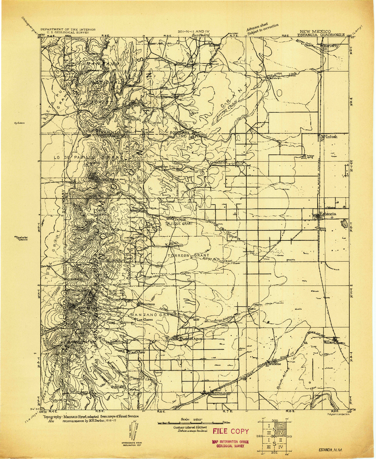USGS 1:125000-SCALE QUADRANGLE FOR ESTANCIA, NM 1917