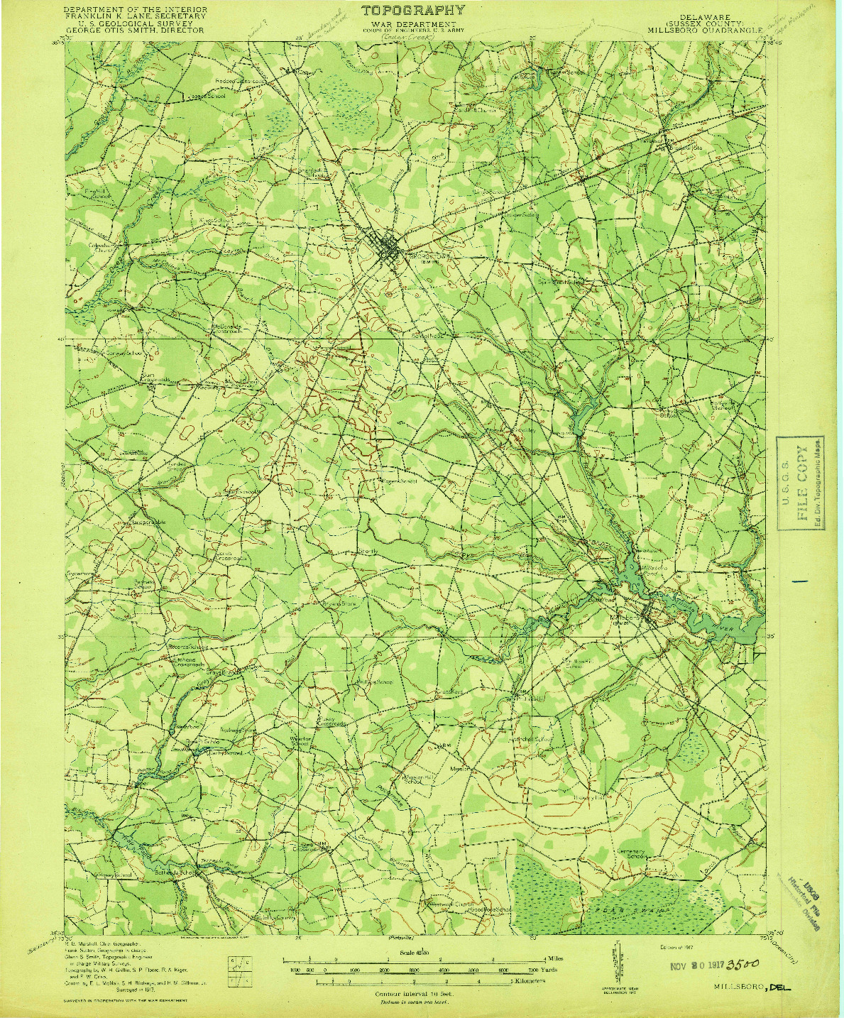 USGS 1:62500-SCALE QUADRANGLE FOR MILLSBORO, DE 1917