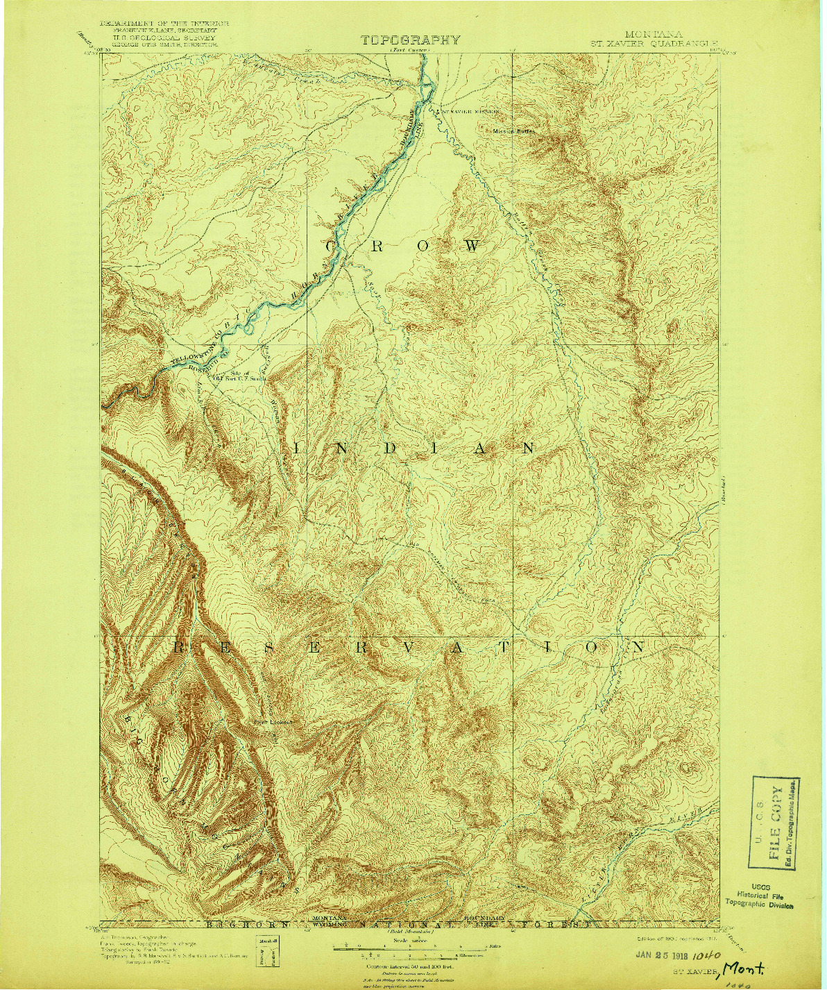 USGS 1:125000-SCALE QUADRANGLE FOR ST. XAVIER, MT 1901