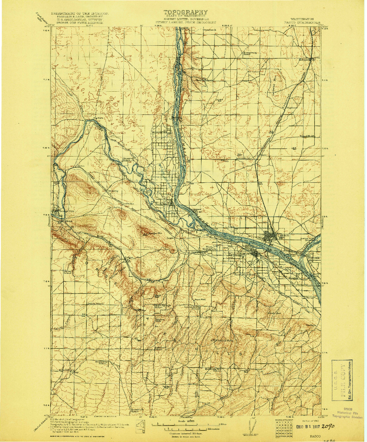 USGS 1:125000-SCALE QUADRANGLE FOR PASCO, WA 1917