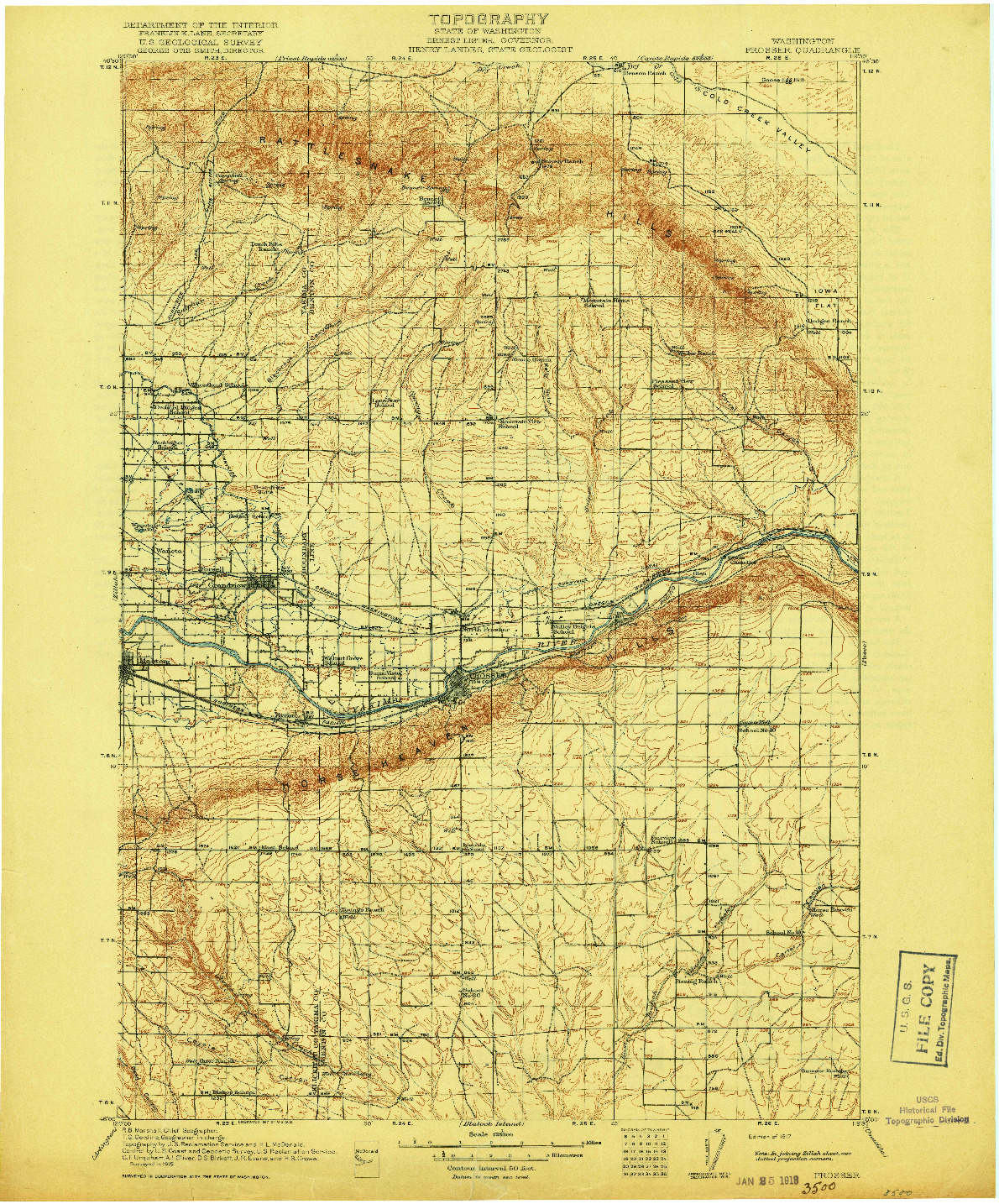 USGS 1:125000-SCALE QUADRANGLE FOR PROSSER, WA 1917