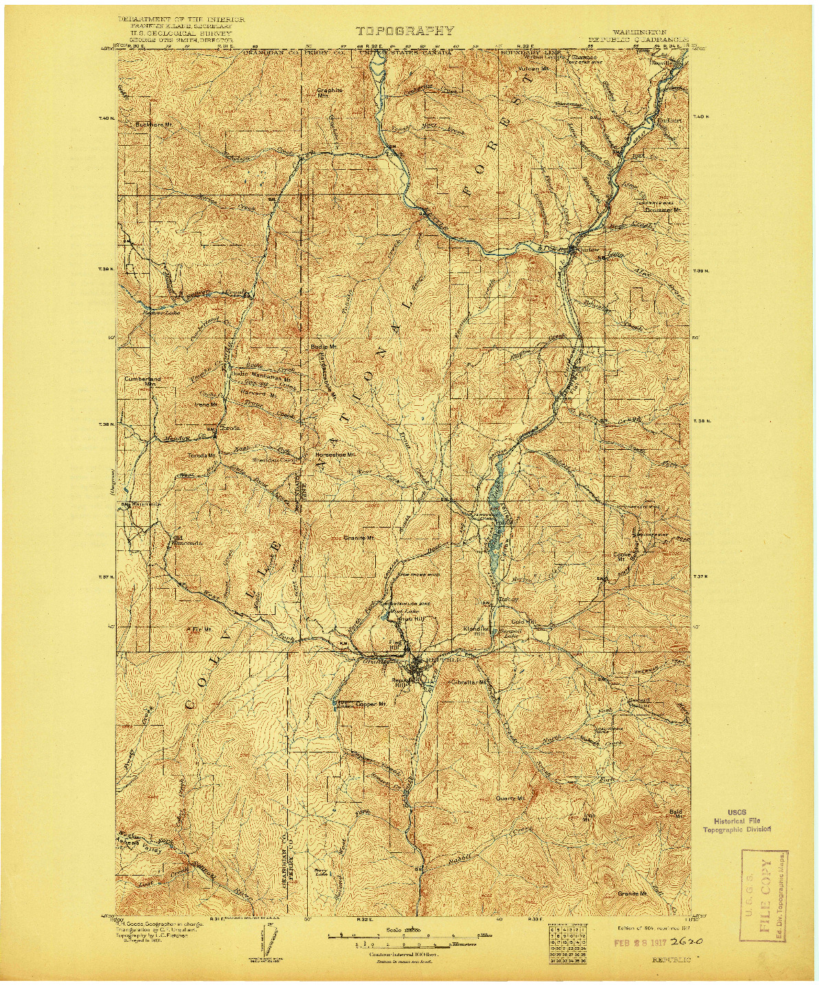 USGS 1:125000-SCALE QUADRANGLE FOR REPUBLIC, WA 1904