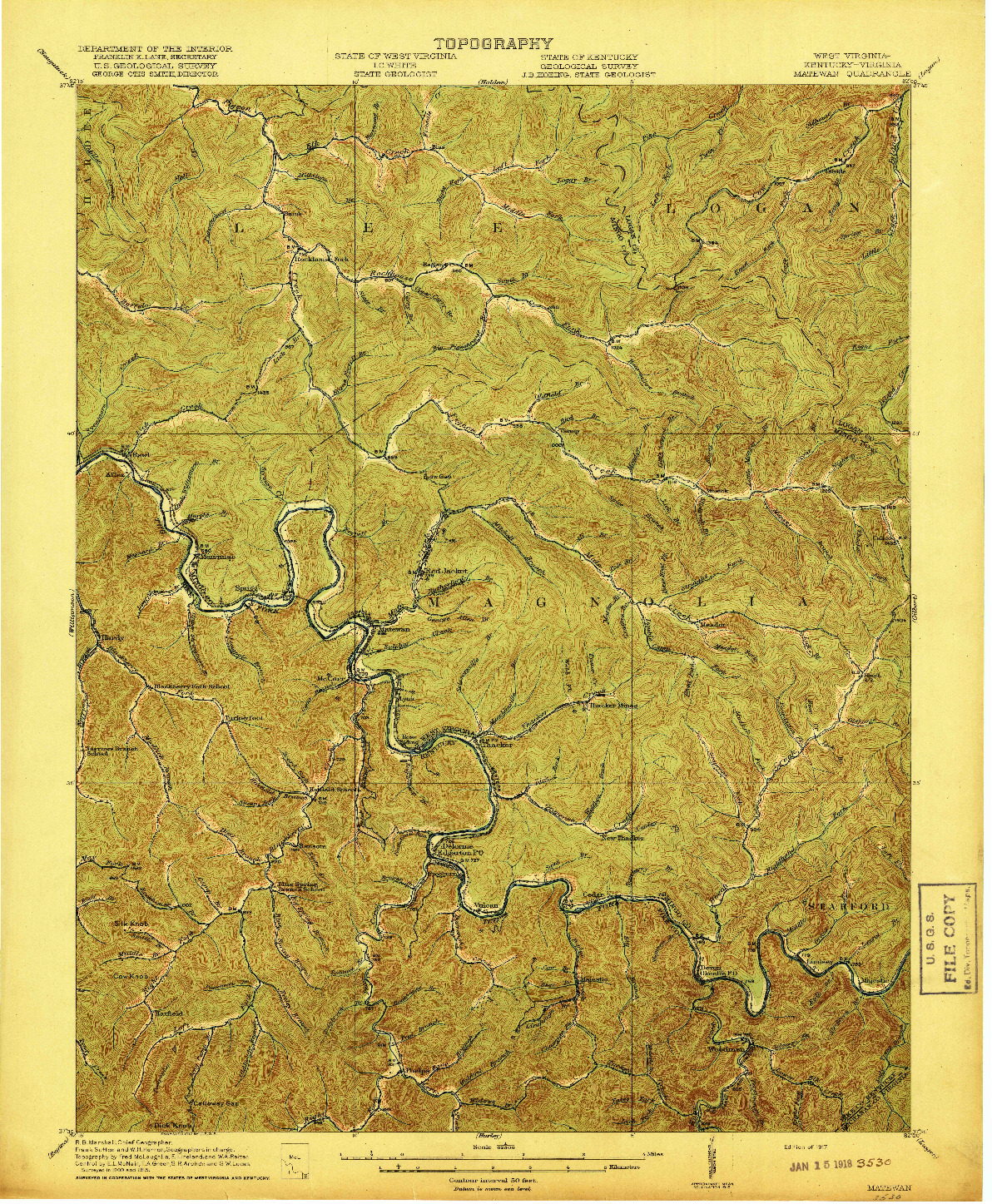 USGS 1:62500-SCALE QUADRANGLE FOR MATEWAN, WV 1917