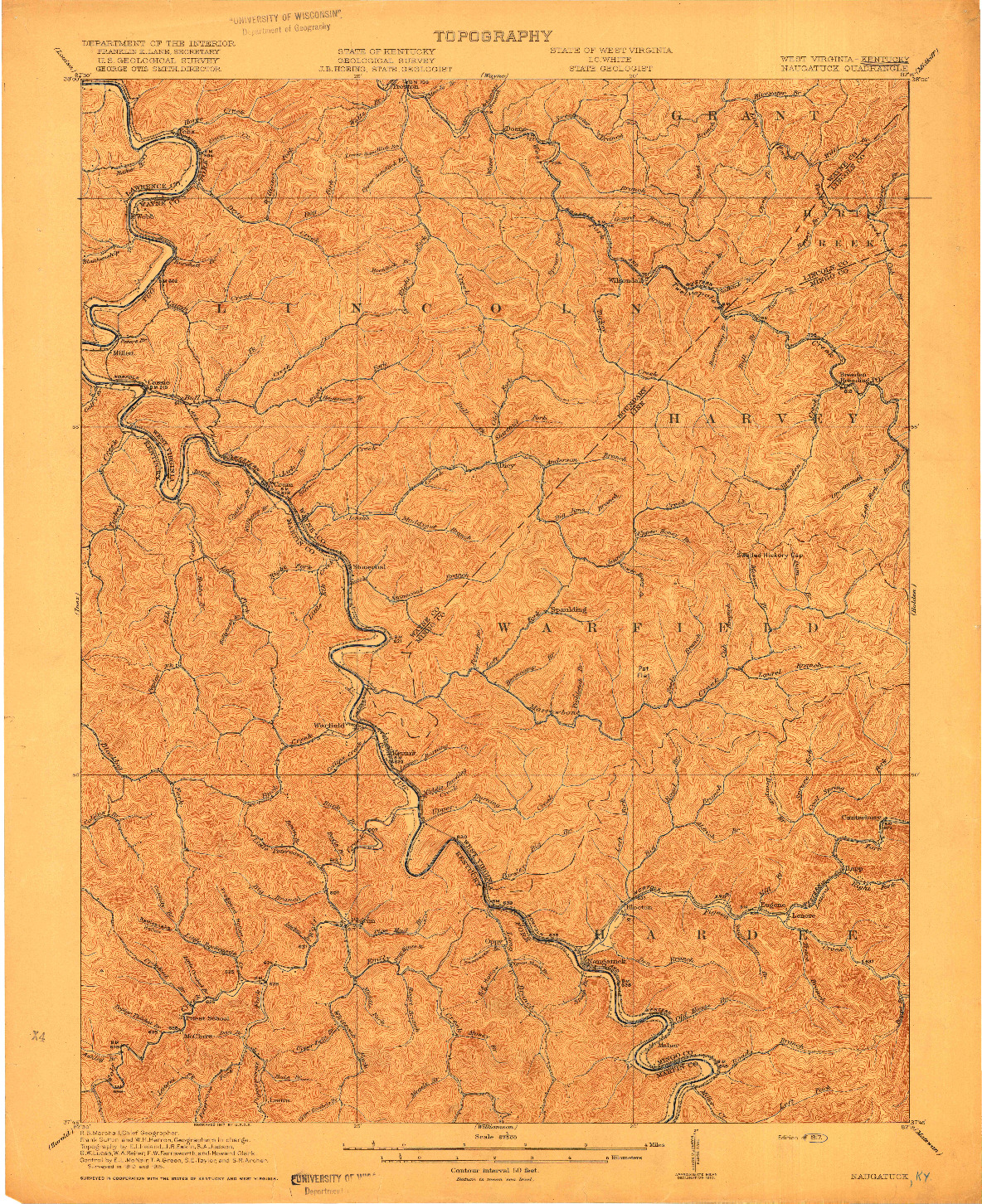 USGS 1:62500-SCALE QUADRANGLE FOR NAUGATUCK, WV 1917