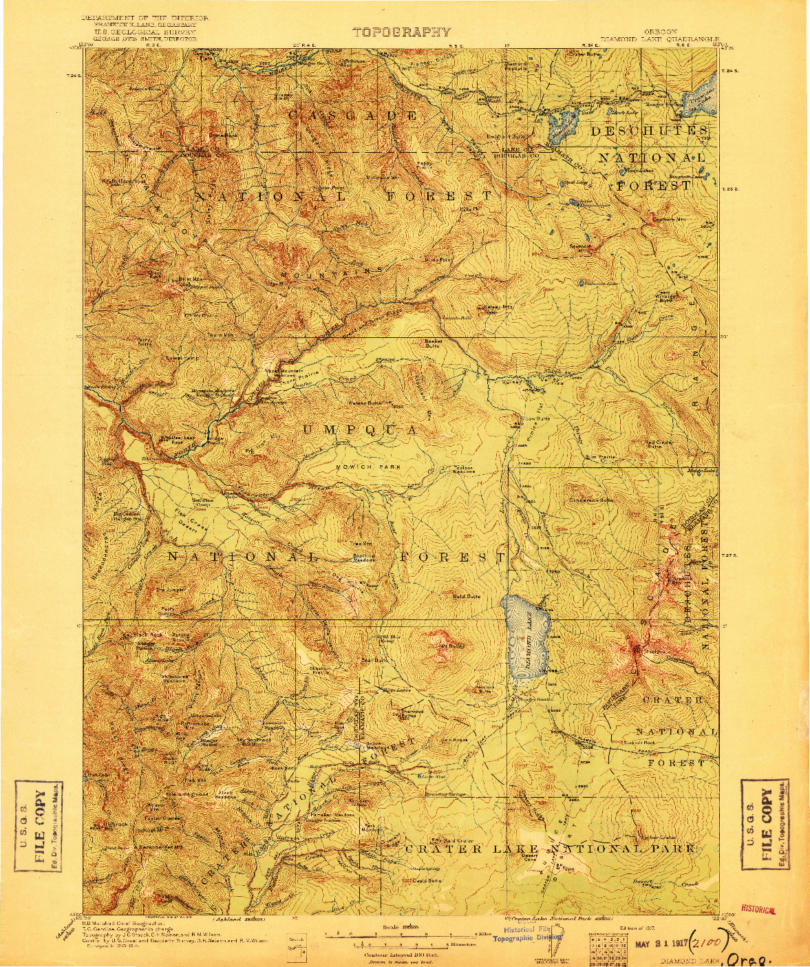 USGS 1:125000-SCALE QUADRANGLE FOR DIAMOND LAKE, OR 1917