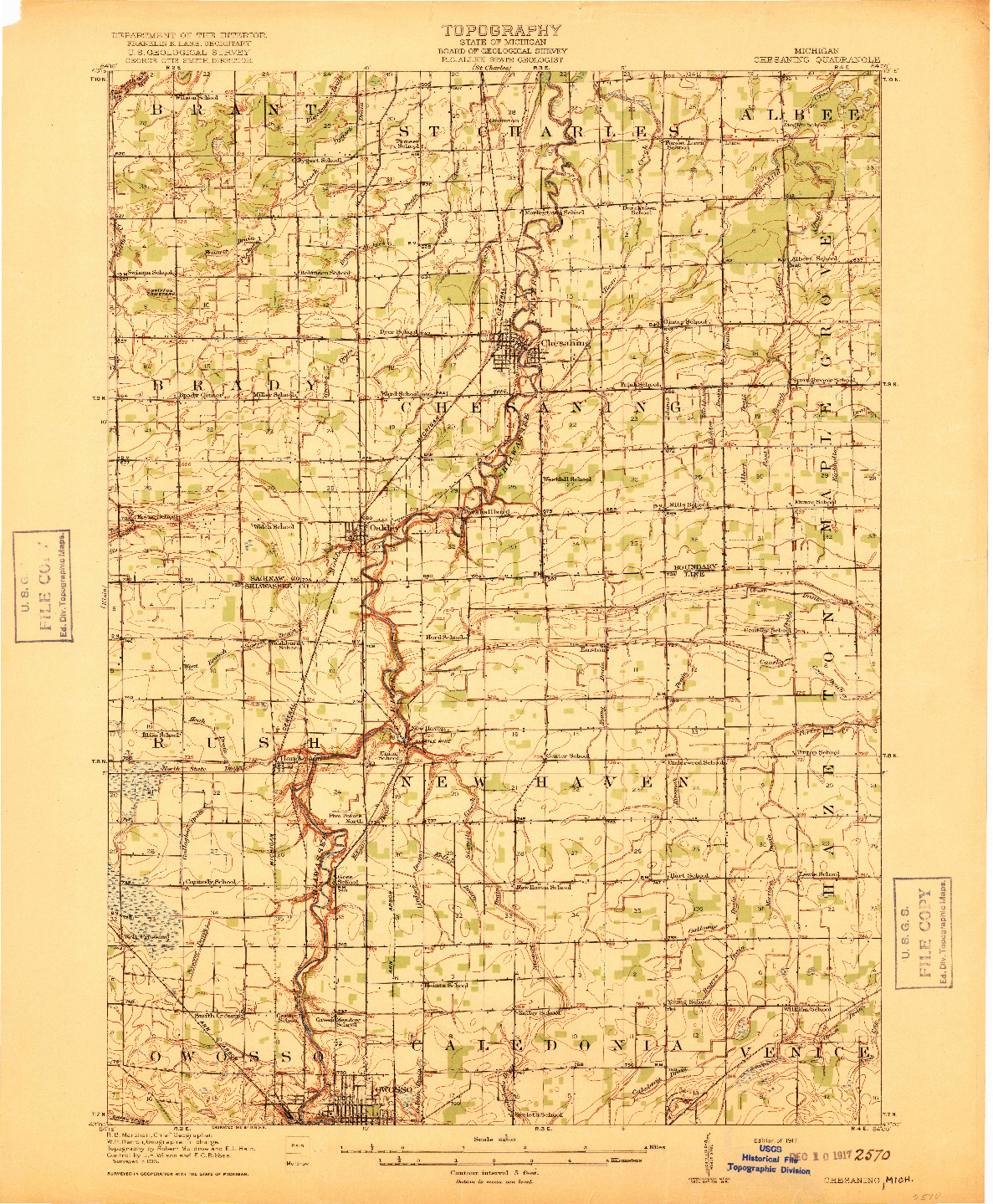 USGS 1:62500-SCALE QUADRANGLE FOR CHESANING, MI 1917