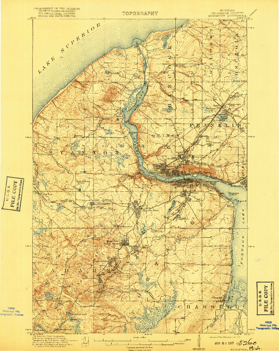 USGS 1:62500-SCALE QUADRANGLE FOR HOUGHTON, MI 1915