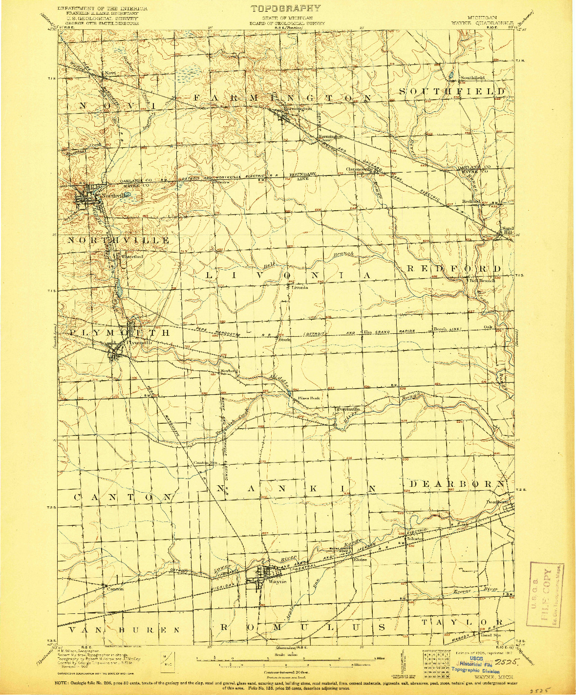 USGS 1:62500-SCALE QUADRANGLE FOR WAYNE, MI 1905