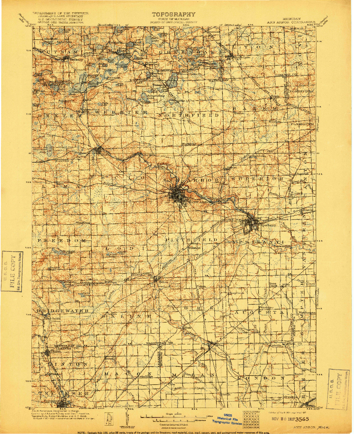 USGS 1:125000-SCALE QUADRANGLE FOR ANN ARBOR, MI 1904