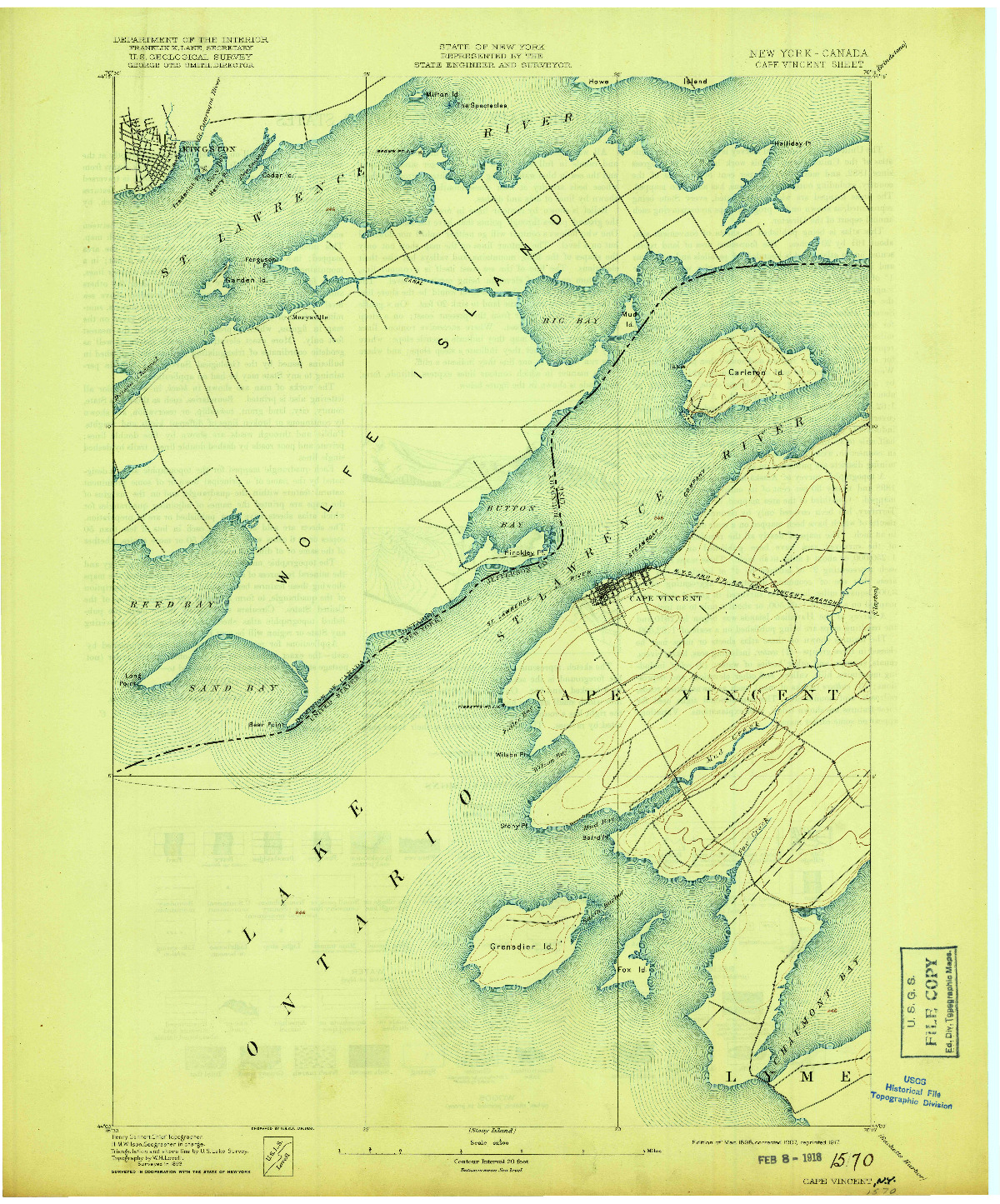 USGS 1:62500-SCALE QUADRANGLE FOR CAPE VINCENT, NY 1895