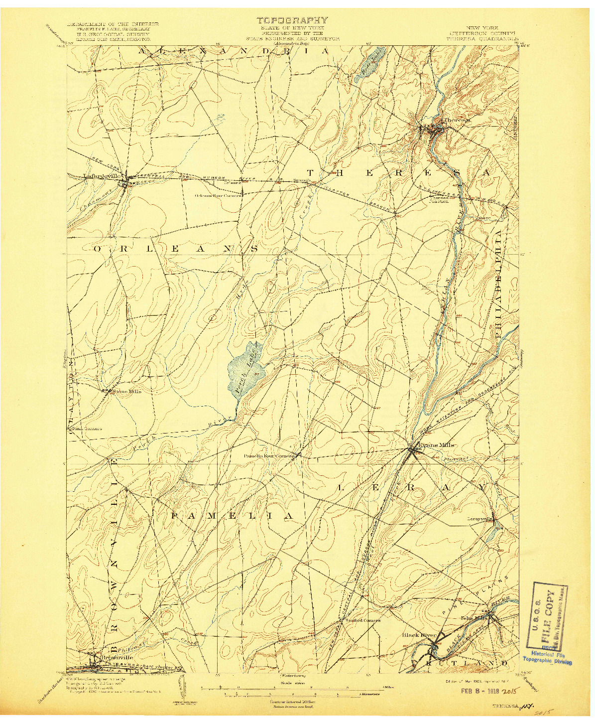 USGS 1:62500-SCALE QUADRANGLE FOR THERESA, NY 1903