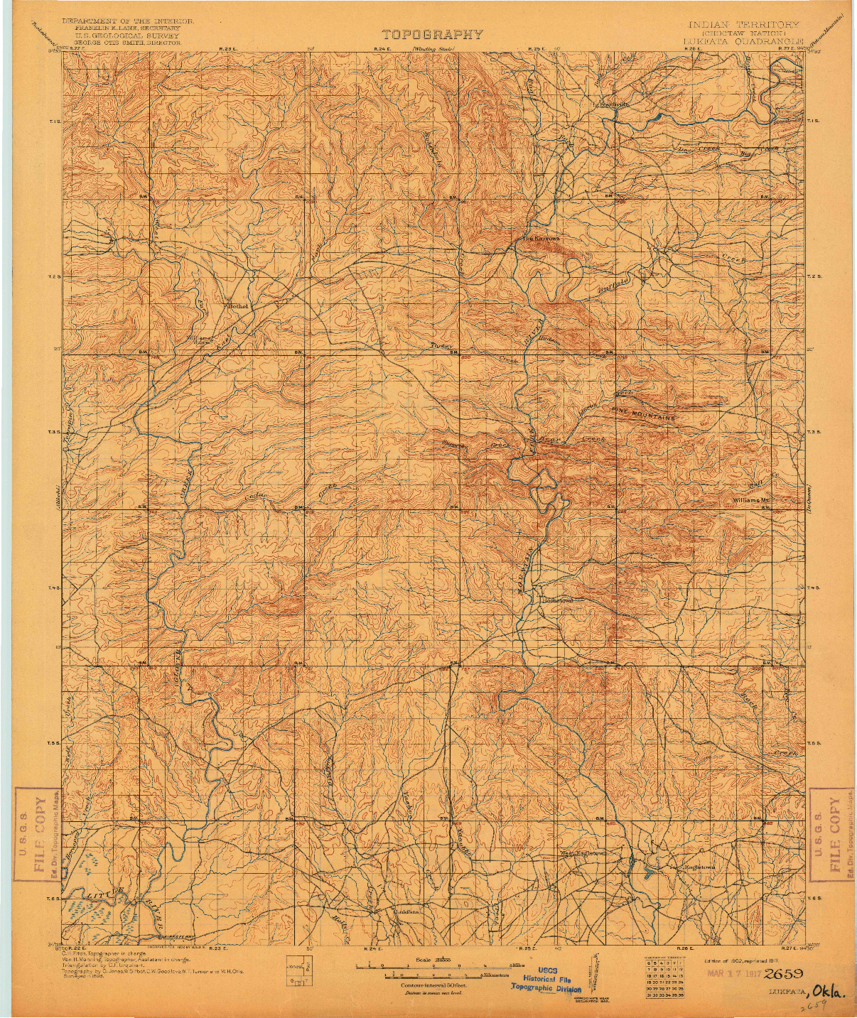 USGS 1:125000-SCALE QUADRANGLE FOR LUKFATA, OK 1902