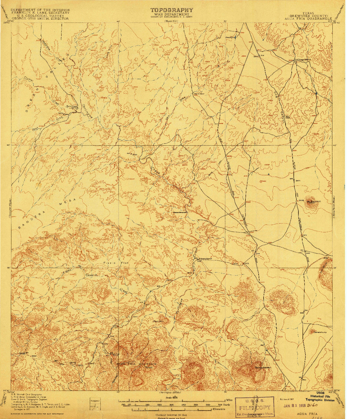 USGS 1:62500-SCALE QUADRANGLE FOR AGUA FRIA, TX 1917