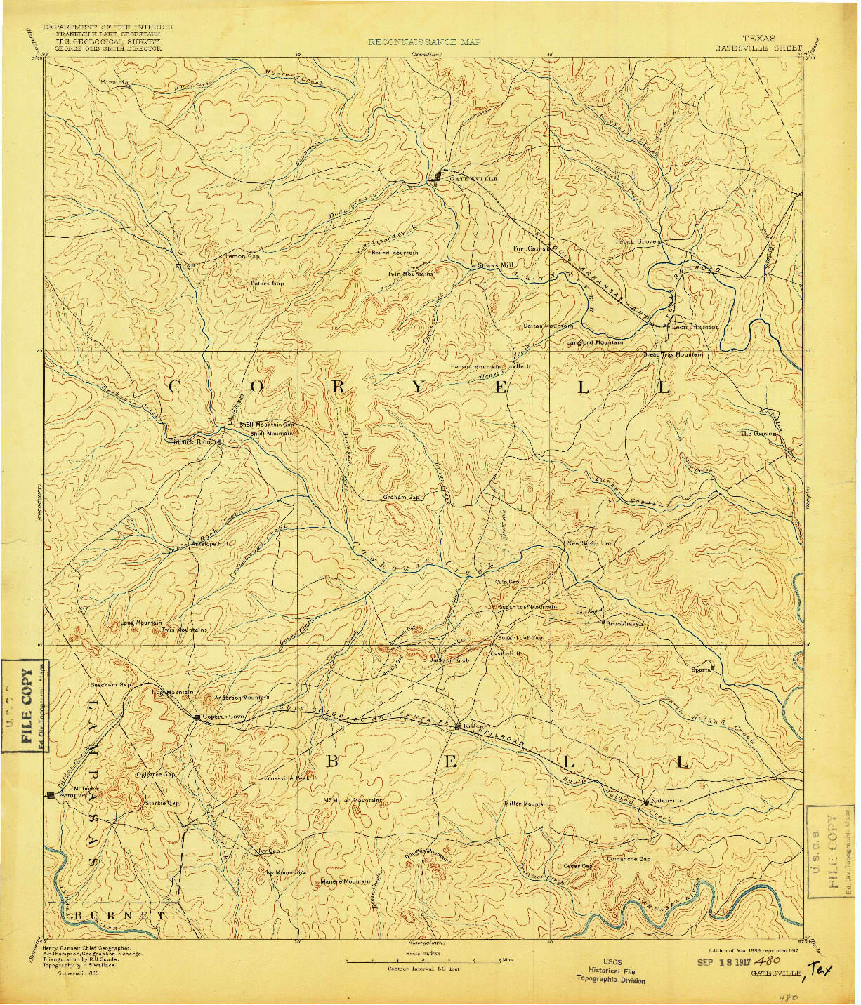 USGS 1:125000-SCALE QUADRANGLE FOR GATESVILLE, TX 1894