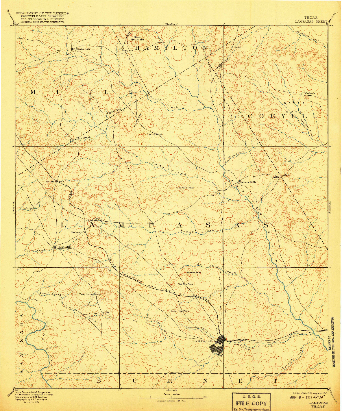 USGS 1:125000-SCALE QUADRANGLE FOR LAMPASAS, TX 1894