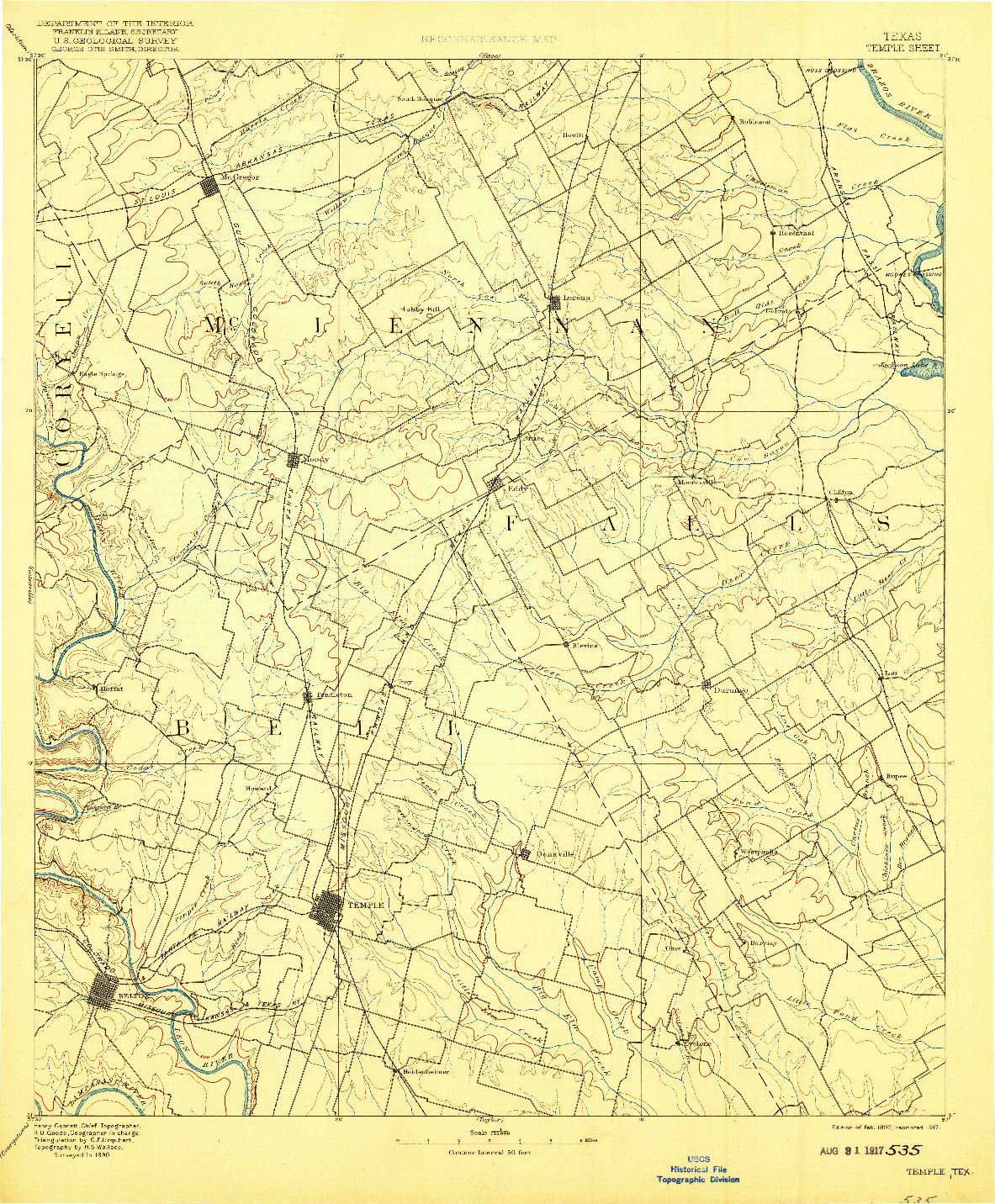 USGS 1:125000-SCALE QUADRANGLE FOR TEMPLE, TX 1892