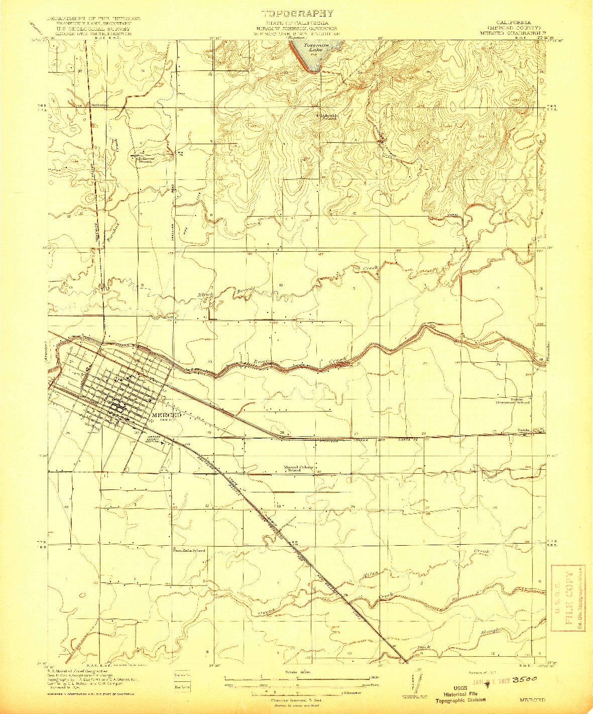 USGS 1:31680-SCALE QUADRANGLE FOR MERCED, CA 1917