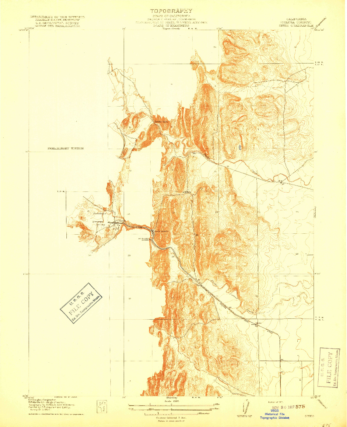 USGS 1:31680-SCALE QUADRANGLE FOR SITES, CA 1917