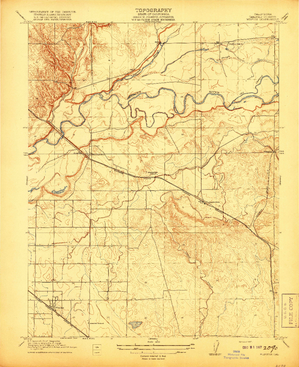 USGS 1:31680-SCALE QUADRANGLE FOR WINTON, CA 1917