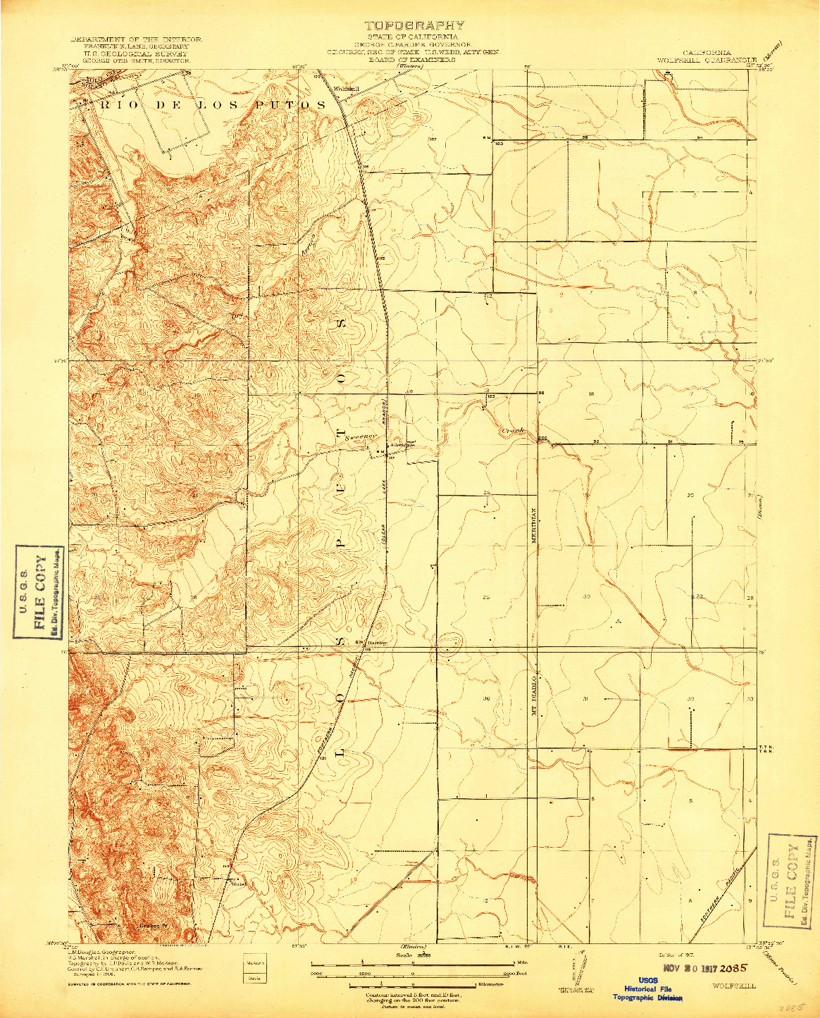 USGS 1:31680-SCALE QUADRANGLE FOR WOLFSKILL, CA 1917