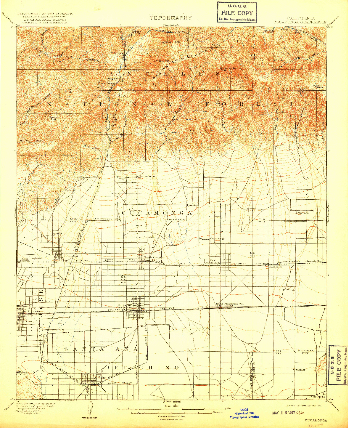 USGS 1:62500-SCALE QUADRANGLE FOR CUCAMONGA, CA 1903