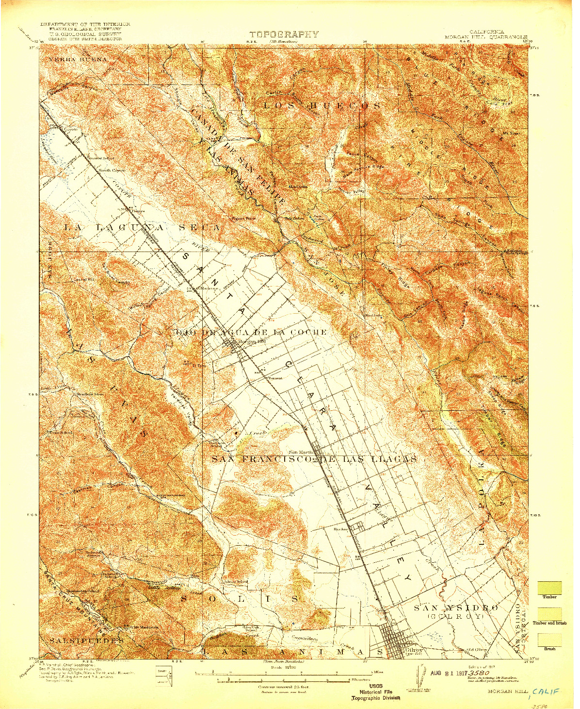 USGS 1:62500-SCALE QUADRANGLE FOR MORGAN HILL, CA 1917