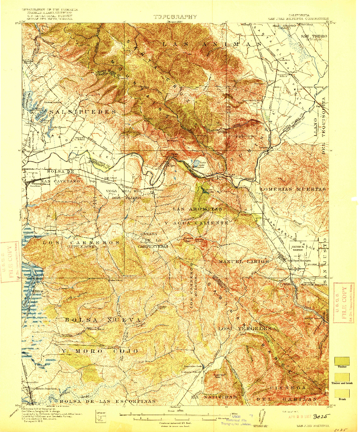 USGS 1:62500-SCALE QUADRANGLE FOR SAN JUAN BAUTISTA, CA 1917