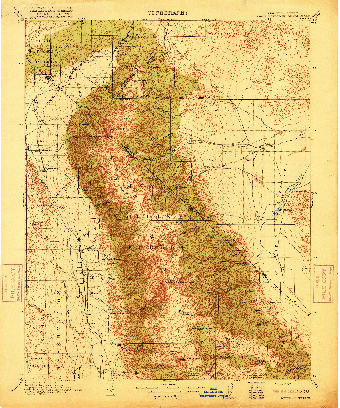 USGS 1:125000-SCALE QUADRANGLE FOR WHITE MOUNTAIN, CA 1917