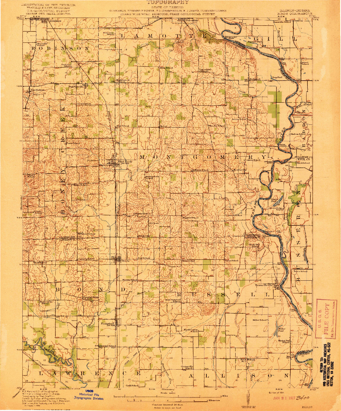 USGS 1:62500-SCALE QUADRANGLE FOR BIRDS, IL 1917