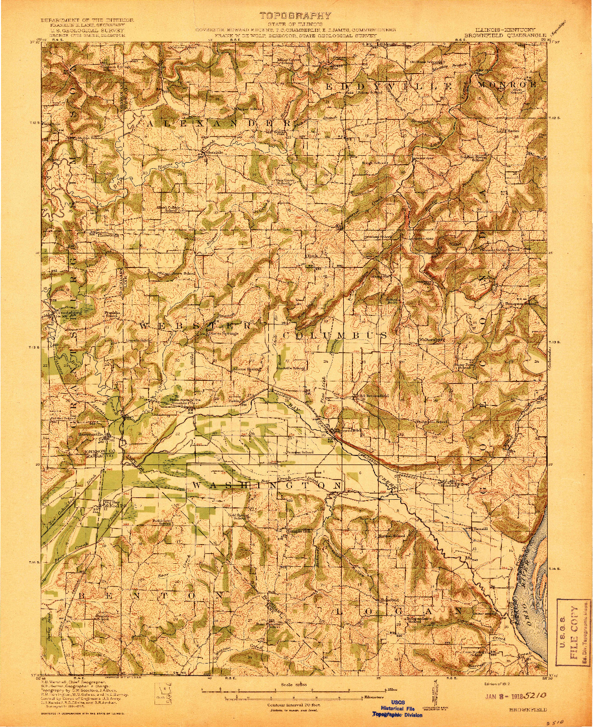 USGS 1:62500-SCALE QUADRANGLE FOR BROWNFIELD, IL 1917