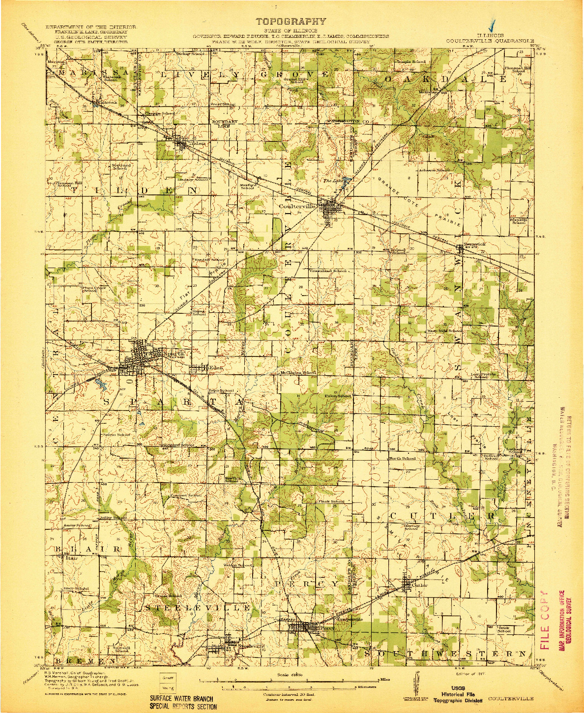USGS 1:62500-SCALE QUADRANGLE FOR COULTERVILLE, IL 1917