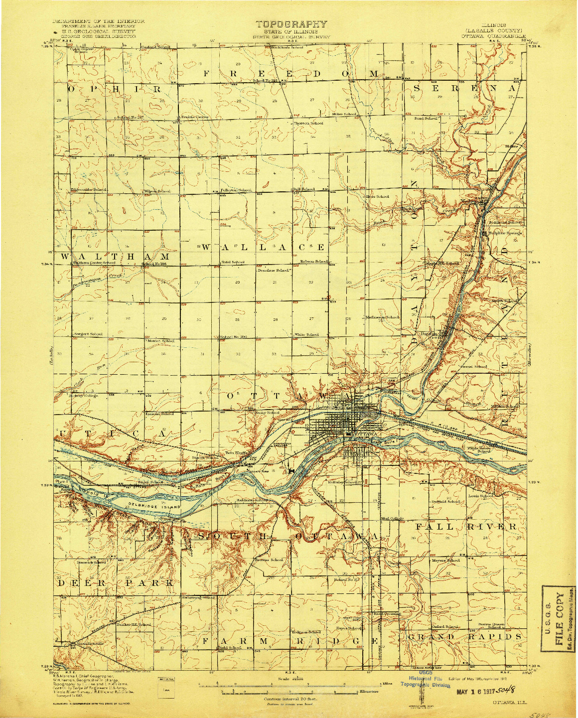 USGS 1:62500-SCALE QUADRANGLE FOR OTTAWA, IL 1915