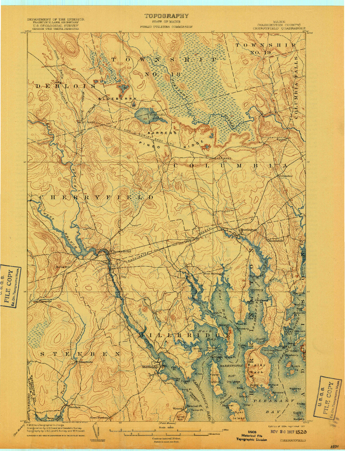 USGS 1:62500-SCALE QUADRANGLE FOR CHERRYFIELD, ME 1904