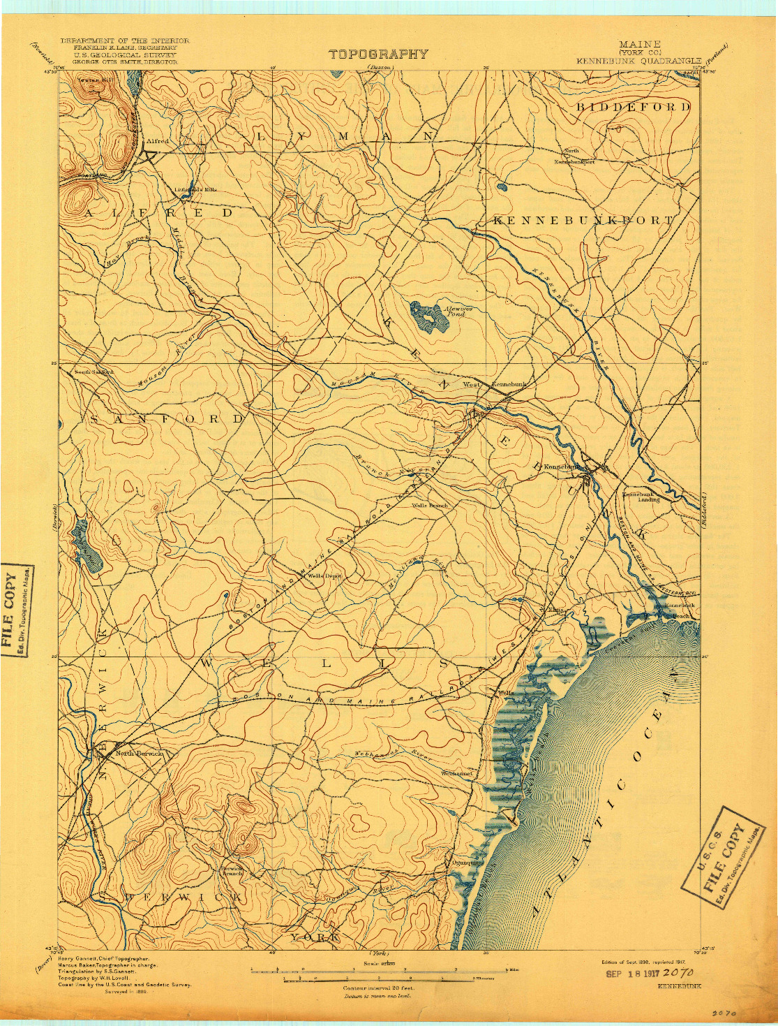 USGS 1:62500-SCALE QUADRANGLE FOR KENNEBUNK, ME 1898