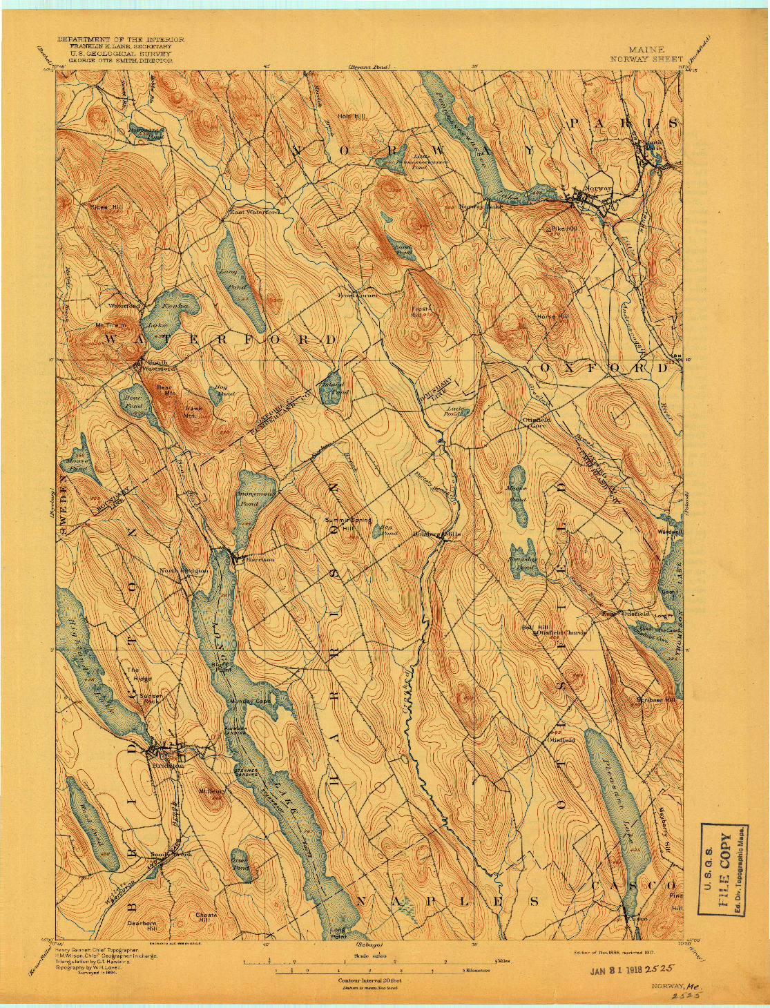 USGS 1:62500-SCALE QUADRANGLE FOR NORWAY, ME 1896