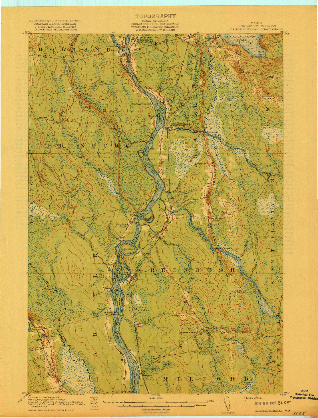 USGS 1:62500-SCALE QUADRANGLE FOR PASSADUMKEAG, ME 1917